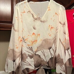 CHICOS PONCHO Sheer Floral Abstract Print Size L/XL